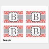 Koraal Wit Monogram Letter B Quatrefoil Rechthoekige Sticker (Vel)