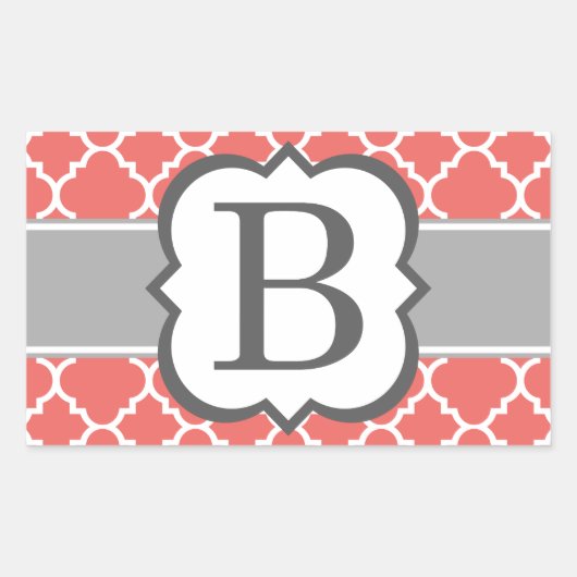 Koraal Wit Monogram Letter B Quatrefoil Rechthoekige Sticker (Voorkant)