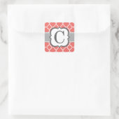 Koraal Wit Monogram Letter C Quatrefoil Vierkante Sticker (Tas)
