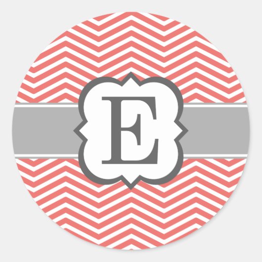 Koraal Wit Monogram Letter E Chevron Ronde Sticker (Voorkant)