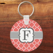 Koraal wit monogram Letter F Quatrefoil Sleutelhanger (Voorkant)