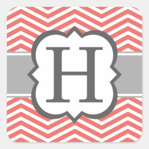 Koraal Wit Monogram Letter H Chevron Vierkante Sticker
