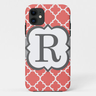 Koraal wit monogram Letter R Quatrefoil Case-Mate iPhone Case