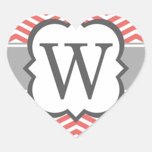 Koraal Wit Monogram Letter W Chevron Hart Sticker