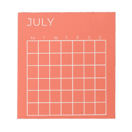 Koraal Wit Ongedateerde Juli Kalender voor Planner Notitieblok