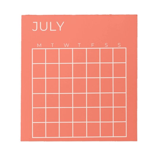 Koraal Wit Ongedateerde Juli Kalender voor Planner Notitieblok (Voorkant)