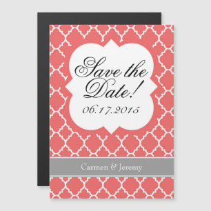Koraal Wit Quatrefoil Save The Date Magnet Magnetische Uitnodiging