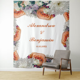 Koraal witte bloem bruiloft foto achtergrond wandkleed
