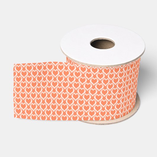 Koraal Witte Hartjes Patroon Grosgrain Lint (Spoel)