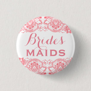 Koraal & Witte Kant Bruidsmeisjes Button 2