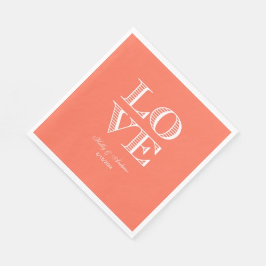 Koraal witte LOVE servetten (Hoek)