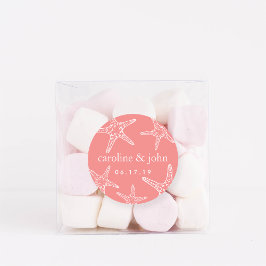 Koraal & Witte Starfish Aangepast huwelijk Ronde Sticker