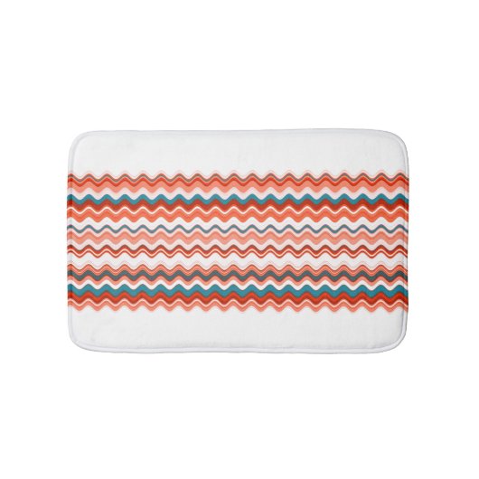 Koraal Zalm Oranje Blauwe Golvende Zigzag Patroon Badmat (Voorkant)