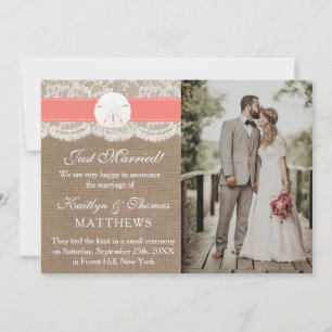 Koraal Zand Dollar Strand Huwelijk Foto Huwelijk Aankondiging