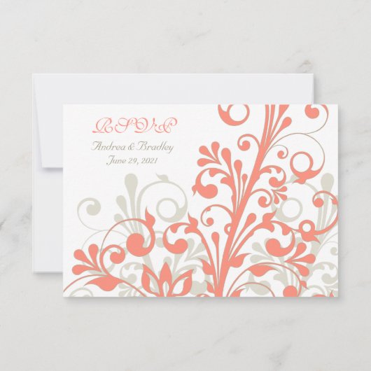 Koraal, Zand Tannend, Witte Bloemen Bruiloft RSVP (Achterkant)