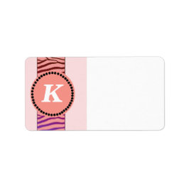 Koraal Zebra Patroon Monogram Etiket