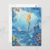 "Koraal", Zeemeermin, dolfijnen, vis en scheenwrak Briefkaart (Voorkant / Achterkant)