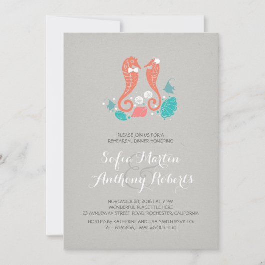 Koraal zeepaardjes strand repetitie diner nodigt u kaart (Voorkant)