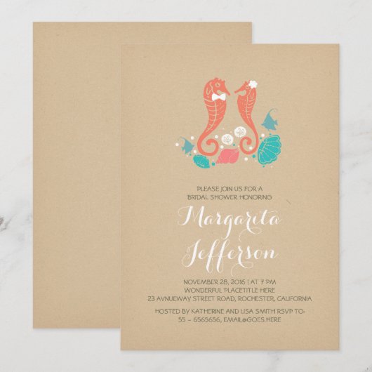 Koraal Zeepaardpaar Leuke vrijgezellenfeest Uitnod Kaart (Voorkant / Achterkant)