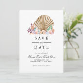 Koraal & Zeeschelp strand Huwelijk Save The Date (Staand voorkant)