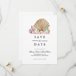 Koraal & Zeeschelp strand Huwelijk Save The Date