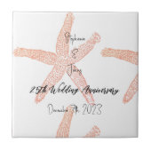 Koraal Zeester 25e bruiloft Jubileum Monogrammen Tegeltje (Voorkant)