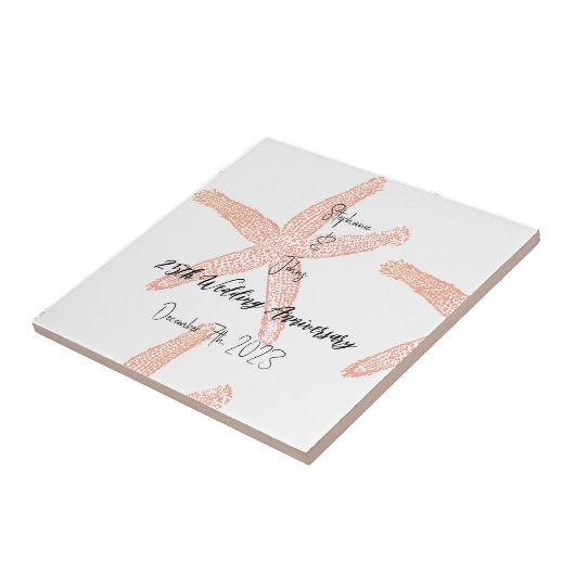 Koraal Zeester 25e bruiloft Jubileum Monogrammen Tegeltje (Zijkant)