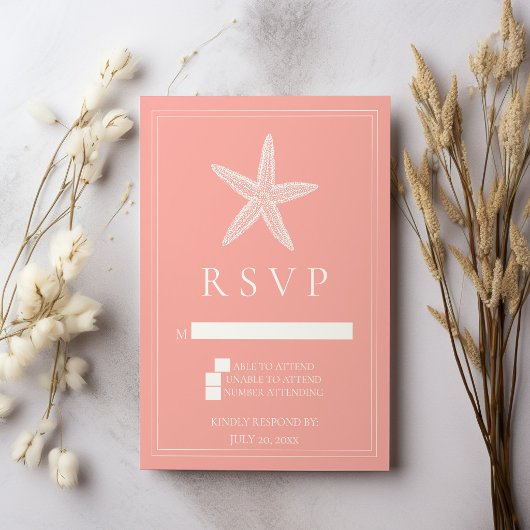 Koraal Zeester Bruiloft RSVP Kaart