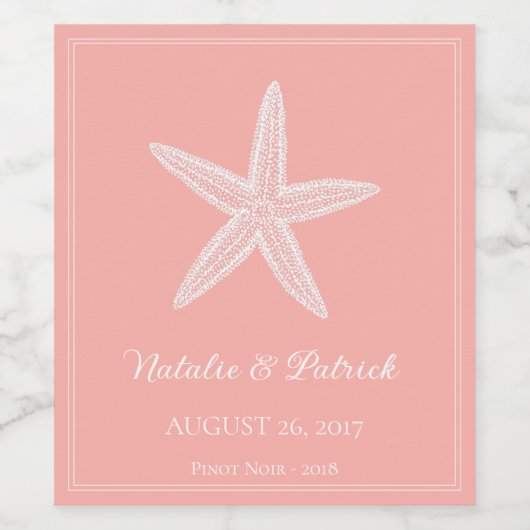 Koraal Zeester Bruiloft Wijn Label Wijn Etiket (Enkel label)