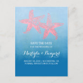 Koraal zeester paar blauw ombre save the date aankondigingskaart (Voorkant)