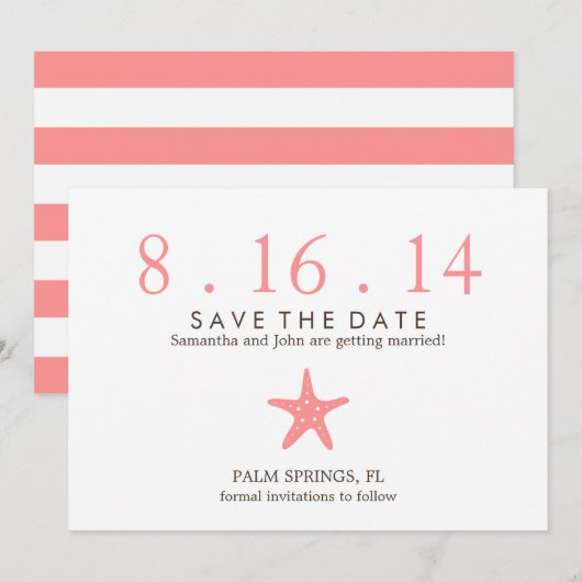 Koraal Zeester Trouw Save the Date Kaart (Voorkant / Achterkant)