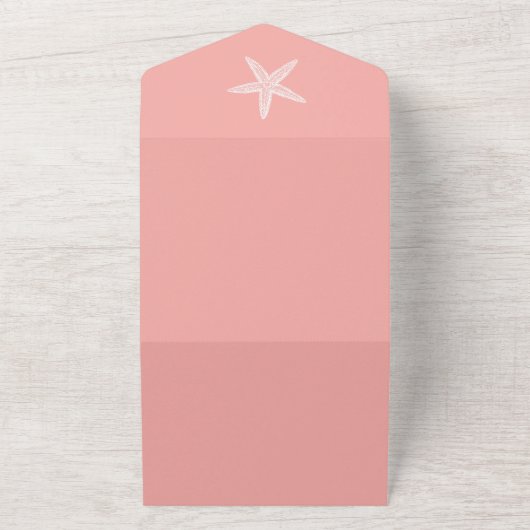 Koraal zeesterren bruiloft all in one uitnodiging (Buitenkant)