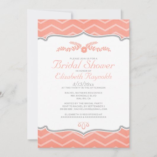 Koraal Zigzag Bridal Shower Invitations Kaart (Voorkant)