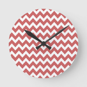 Koraal Zigzag Chevron Stripes Ronde Klok
