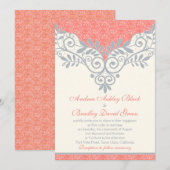  koraal zilver Gray Lace Wedding Uitnodiging (Voorkant / Achterkant)