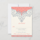 Koraal Zilver Grijs Lace Wedding RSVP Reageer (Voorkant)