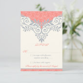 Koraal Zilver Grijs Lace Wedding RSVP Reageer (Staand voorkant)