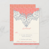 Koraal Zilver Grijs Lace Wedding RSVP Reageer (Voorkant / Achterkant)