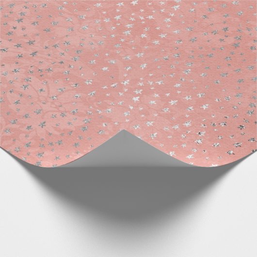 Koraal Zilver Peach Grijs Metallic Blush Sterren C Cadeaupapier (Hoek)