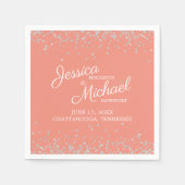 Koraal Zilver Witte Glitter Trouwreceptie Servet (Voorkant)