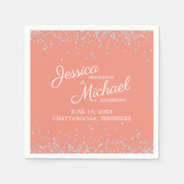 Koraal Zilver Witte Glitter Trouwreceptie Servet