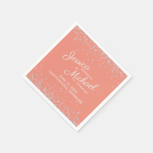 Koraal Zilver Witte Glitter Trouwreceptie Servet (Hoek)