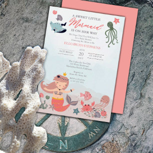 Koraal zoete kleine zeemeerminnende Zee Baby showe Kaart