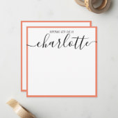 Koraal Zwarte Script Naam Baby Shower Notities (Voorkant / Achterkant in situ)