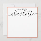 Koraal Zwarte Script Naam Baby Shower Notities (Voorkant)