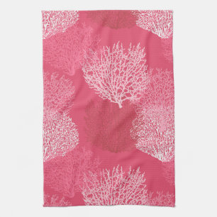 Koraalafdruk, schaduwen van koraalroze keuken naar theedoek
