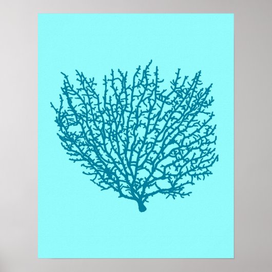 Koraalafdrukken voor ventilatoren, Turquoise op aq Poster (Voorkant)