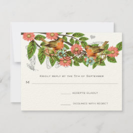 Koraalappel Aqua Vintage Vogels Trouw Uitnodiging