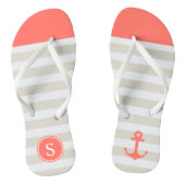 Koraalbeige strepen - Cute Nautical Anchor Monogra Teenslippers (Voetbed)