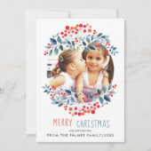 Koraalbessen, stoffige blauwe bladeren Kerstfoto H Feestdagenkaart (Voorkant)